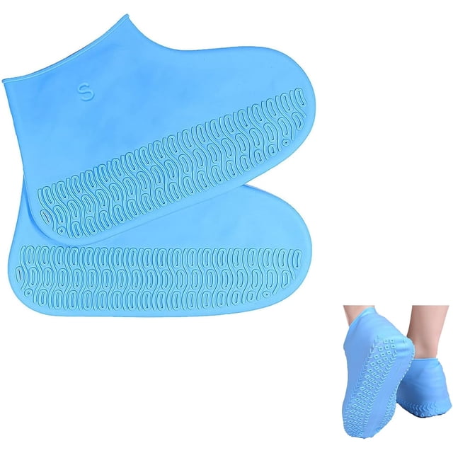GHSDFBB Housse de Botte de Pluie Extérieure, Housses de Chaussures en Silicone, Réutilisables, Durables, Résistantes à l'Eau, Antidérapantes, Pliables pour Enfants Femmes Hommes (Bleu, P)