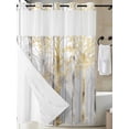 thumbnail image 3 of No Hook Shower Curtain with Snap-in Liner, Golden Grey Tree Waterproof Fabric Bathroom Curtains, Oil Painting Forest Abstract Art Bath Curtains & Mesh Top Window Stand Up Stall 72"x84" Long, 3 of 9