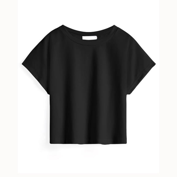 Tfken Summer Girls Tshirts Solid Color Short Sleeve Crew Neck Tops Casual Daily Wear Children Soft T-Shirts Black Size 5-6 Years