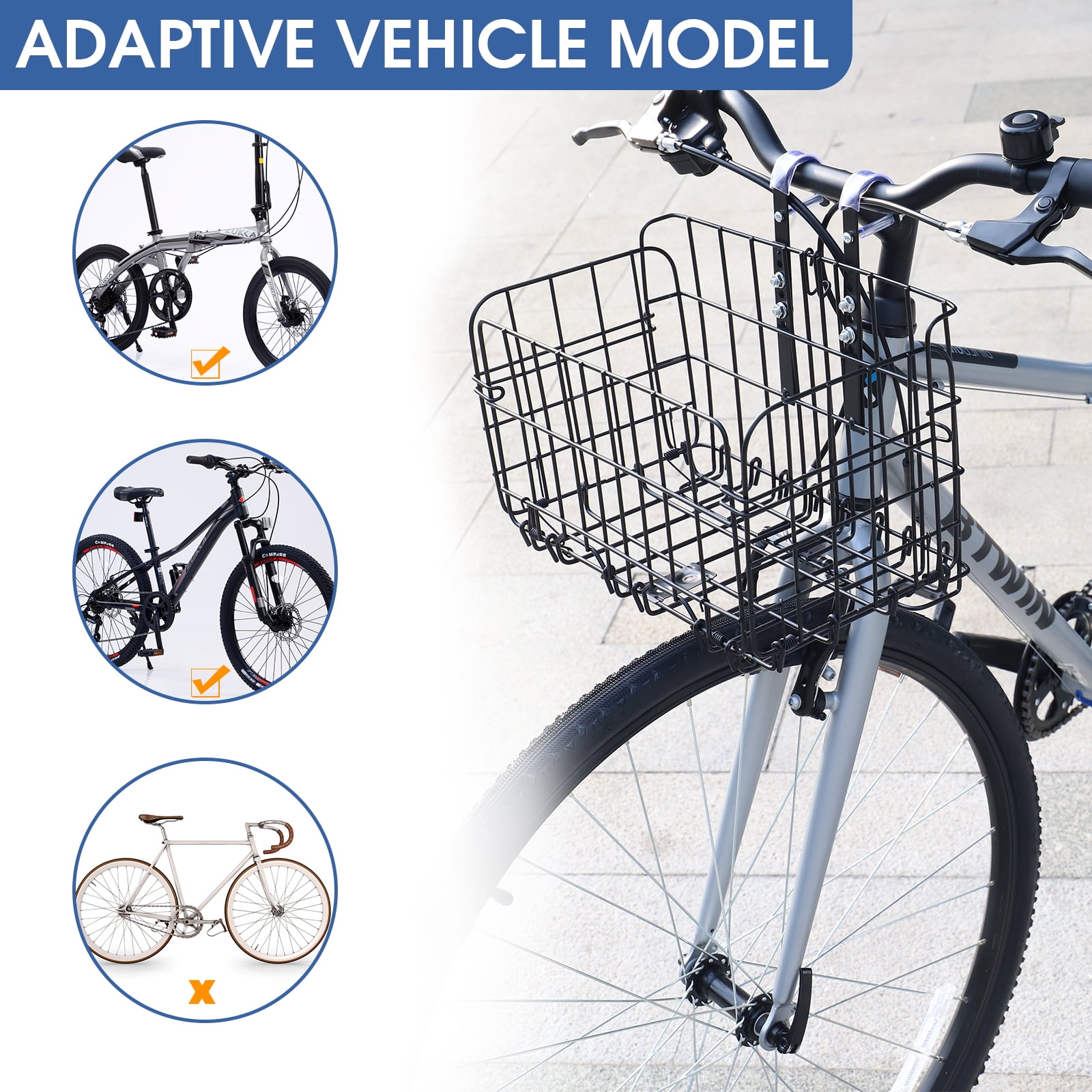 Meghna Front Bike Baskets Upgraded with Bag Black Metal Detachable and Adjustable Height Front Handlebar Bicycle Basket for Unisex Adult Women