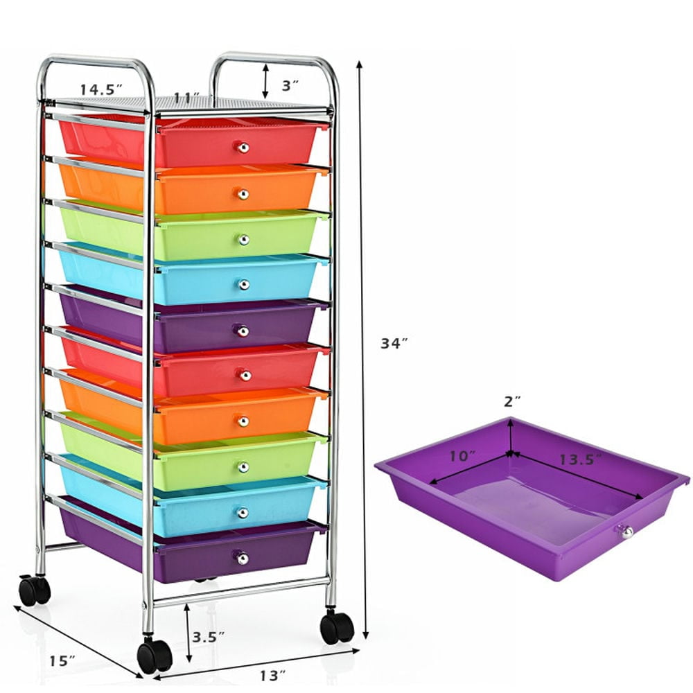 YYAo Filing Cabinet, File Cabinet, 10 Drawer Rolling Storage Cart Organizer with 4 Universal Casters-Multicolor