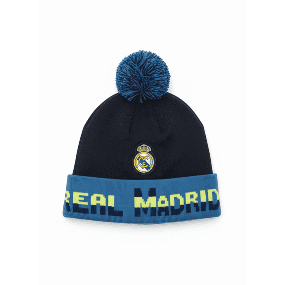 Rhinox Real Madrid Pom Pom Beanie, Navy/Aqua Acrylic Adult OSFM