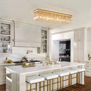 HOOMEDELIER Gold Crystal Chandelier,8 Lights Modern Flush Mount Ceiling Light Rectangle K9 Crystal Raindrop Pendant Lighting Fixture - L40