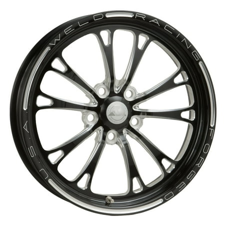 Drag Nhra Racing - Weld Racing 84B-1704274 Weld Pro Drag V-Series; 1 Piece; Size 17x4.5; Bolt Pattern 5x4.75; -12.7 Offset; Back Spacing 2.25 in.; Black; Machined Accents; Bore Dia. 2.87in./72.898mm. Center Cap Incl.;