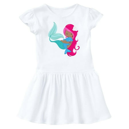 

Inktastic African American Mermaid With Pink Hair Dolphin Gift Baby Girl Dress