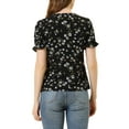 thumbnail image 3 of Allegra K Women's Peter Pan Collar Ruffled Bubble Short Sleeve Floral Blouse, 3 of 6