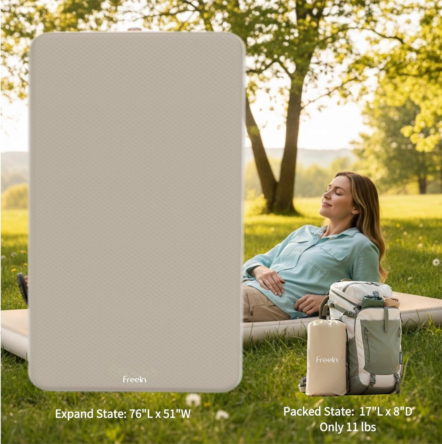 4 Inch Drop  Camping Sleeping Pad Inflatable  Mattress with Firm Support Fast Inflation Portable Tent Bed