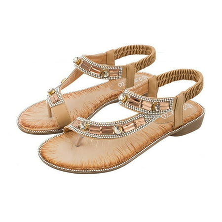 

Women s Ladies Bohemian Toepost Elastic Band Beach Sandals Roman Shoes