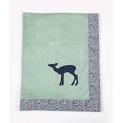 Bacati - Tribal/Aztec Plush Embroidered 30 x 40 inches Baby Blanket (Mint/Navy Bambi)