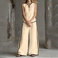 thumbnail image 5 of ClodeEU Women's 2 Piece Outfit, Sleeveless V Neck Top and Wide Leg Pants Set,Casual Loose Summer Set Beige,Women's Plus XL, 5 of 6