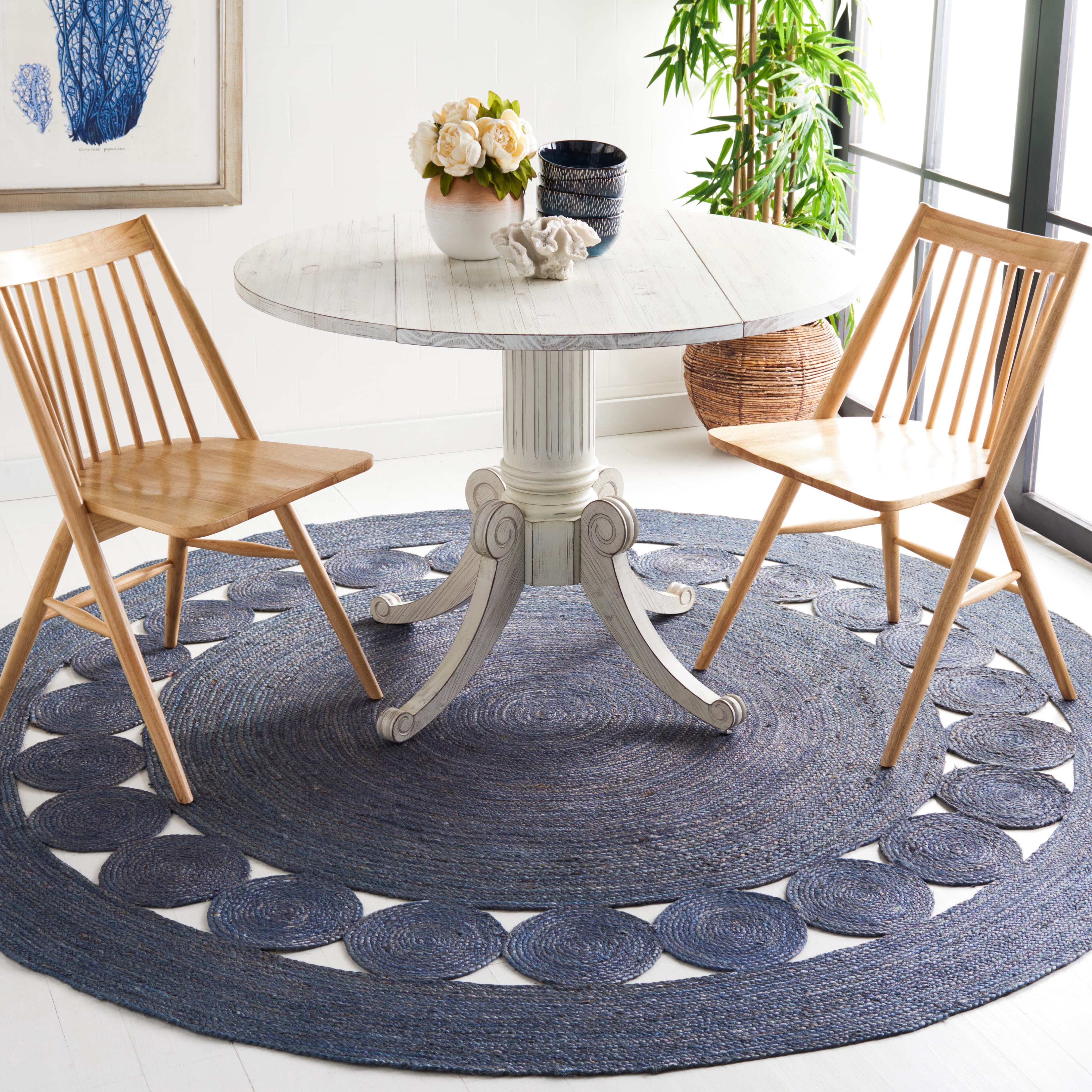 SAFAVIEH Natural Fiber Morgan Solid Area Rug, Navy, 10' x 10' Round