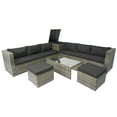 thumbnail image 6 of 8-Piece Patio Sectional Wicker Rattan Outdoor Furniture Sofa Set with One Storage Box Under Seat and Cushion Box Grey Wicker + Cushion + Clear Glass Top (Black), 6 of 9