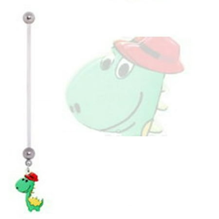 - Body Accentz Belly Button Ring Navel 14g BioFlex Pregnancy Navel Ring T-Rex Dangle dinosaur