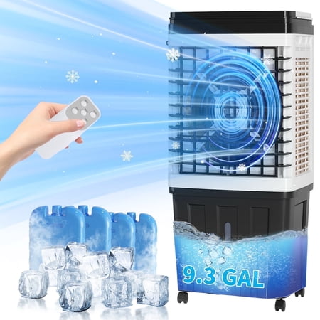 DISHUP Portable Swamp Cooler,3500 CFM Evaporative Air Cooler with 9.3Gal/35L Water Tank,Portable Air Conditioner,Indoor or Outdoor