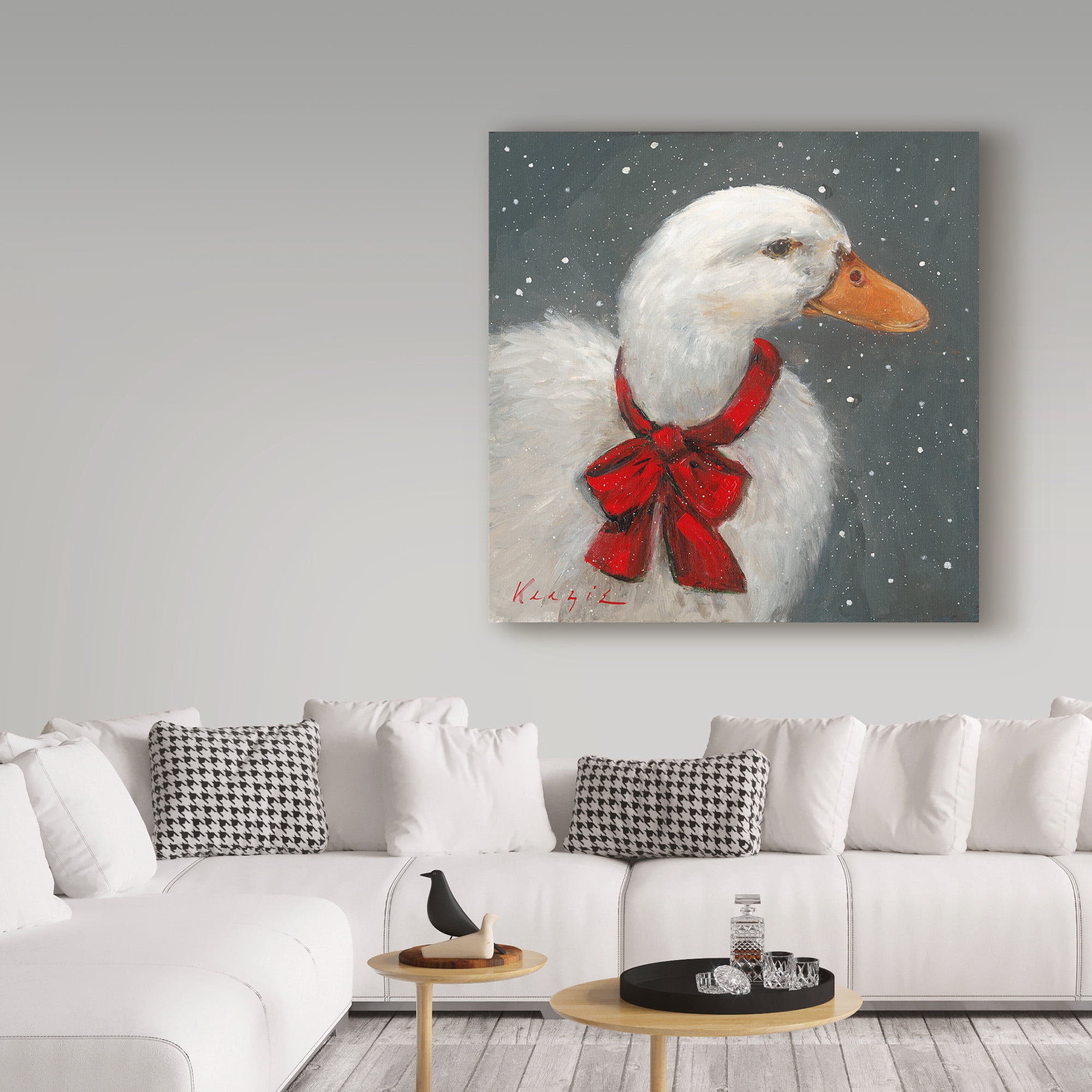 Trademark Fine Art 'Goose Red Xmas Bow' Canvas Art by Mary Miller Veazie