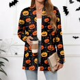 thumbnail image 2 of WTOBBY Women's Halloween Print Lightweight Open Front Cardigan Sweater Long Sleeve Casual Loose Thin Knit With Pockets Fall Batwing Cover Up Outerwear,Earthy Yellow M, 2 of 6
