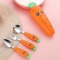 thumbnail image 4 of Teissuly Toddler Utensils, 3PC Travel Cutlery Set, Kids Spoon, Fork, Scraper Self-Feeding, Carrot Child Flatware Sets, Stainless Steel Baby Silverware, Complementary Food Weaning, Home And School Use, 4 of 9