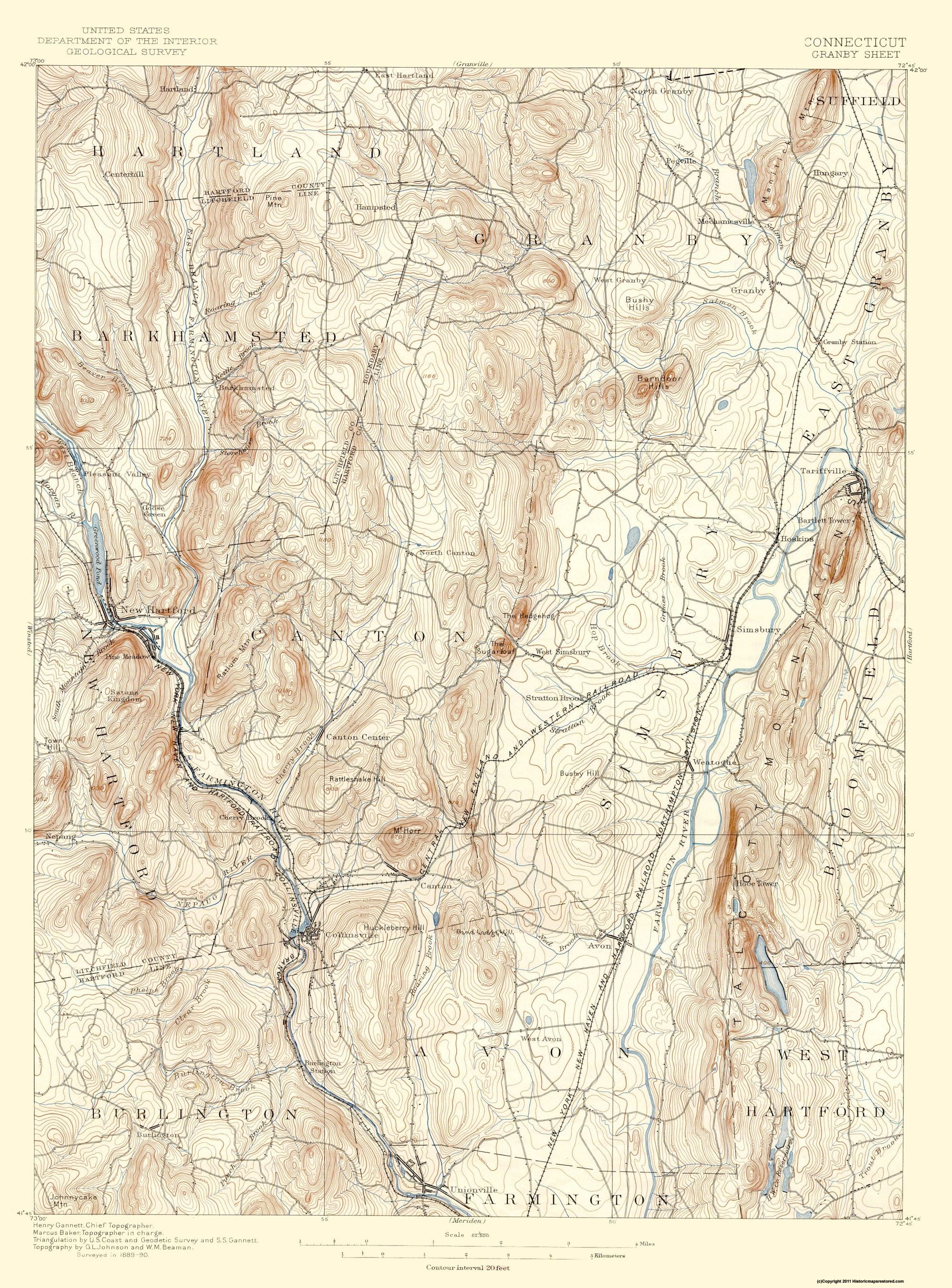Granby Connecticut Sheet USGS 1892 17 x 23