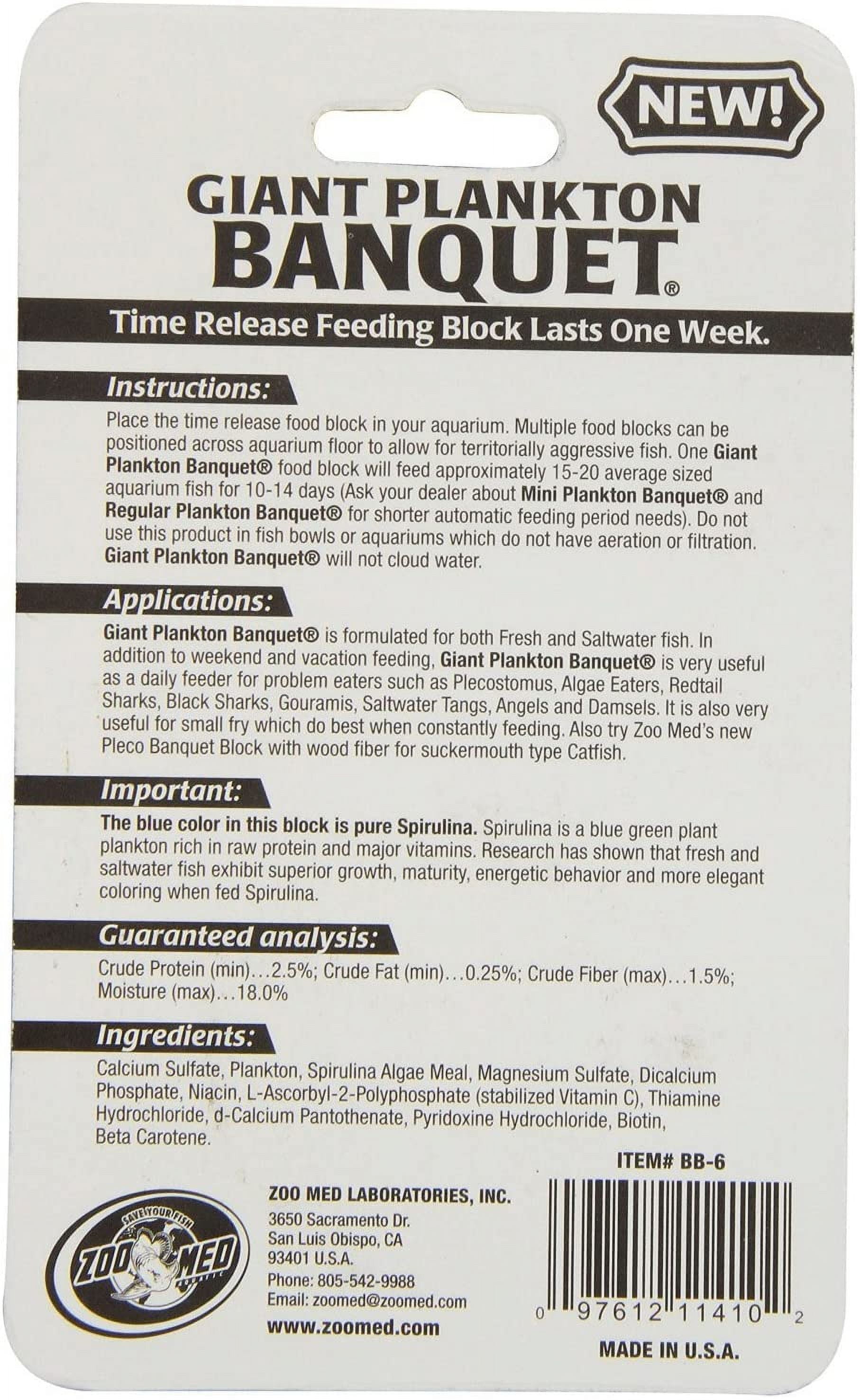 Zoo Med Giant Plankton Banquet Time Release Feeding Block for Fresh and Saltwater Fish [Food & Treats] 8 count