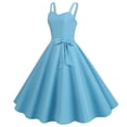 thumbnail image 3 of XIAOFFENN Floral Dress For Women, Women's Vintage 1950's Comfy Summer Sleeveless Round-Neck Solid Point Party Dress Rockabilly Swing Prom Party Cocktail Dress Blue S, 3 of 5