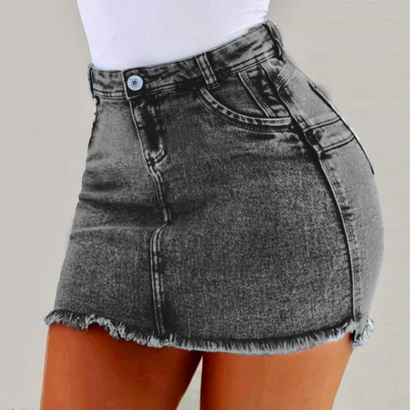 YUEJUIR Midi Skirt Women Fashion Summer Short Jeans Denim Female Pockets Wash Denim Mini Skirts Wrap Skirt Casual Skirts For Women (Gray,XL)