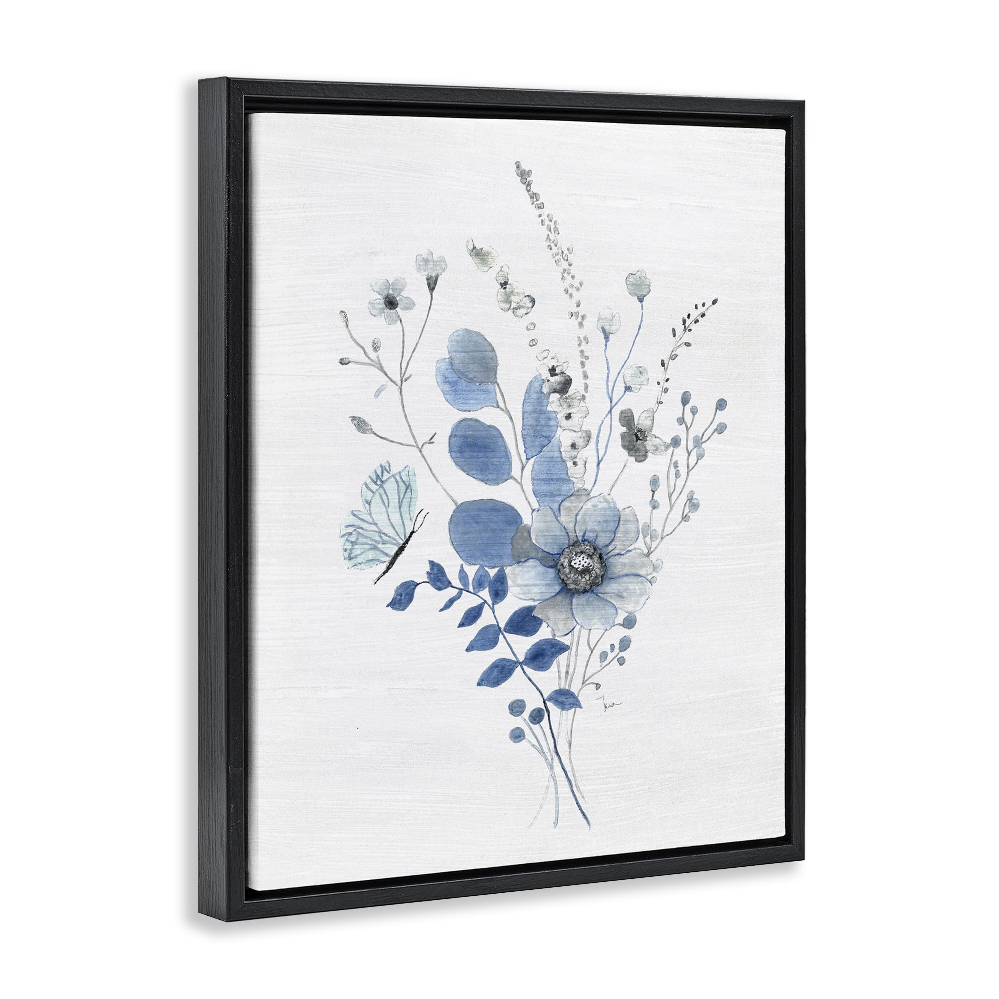 Stupell Industries Subtle Blue Wildflowers Botanical & Floral Painting Black Floater Framed Art Print Wall Art, 17 x 21