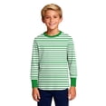 thumbnail image 4 of Long Sleeve T-Shirts for Boys Girls 5-16 Years Crewneck Striped Tops Lightweight Colorblock Casual Spring Fall (13 Years, Green), 4 of 8