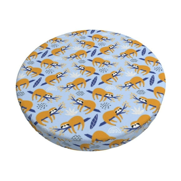 Disketp Cute Sloth Funda Redonda para Taburete, Funda de Cojín para Silla de Bar Suave y Elástica-12 inch
