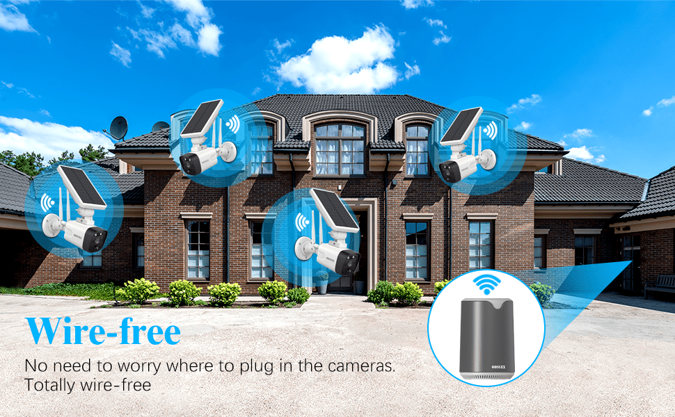 {100% Wire-Free Wireless Solar Cameras} 2-Way Audio PIR Detection Dual Antennas Outdoor Wireless Surveillance Camera System 1600P WiFi Battery Surveillance Video by OOSSXX