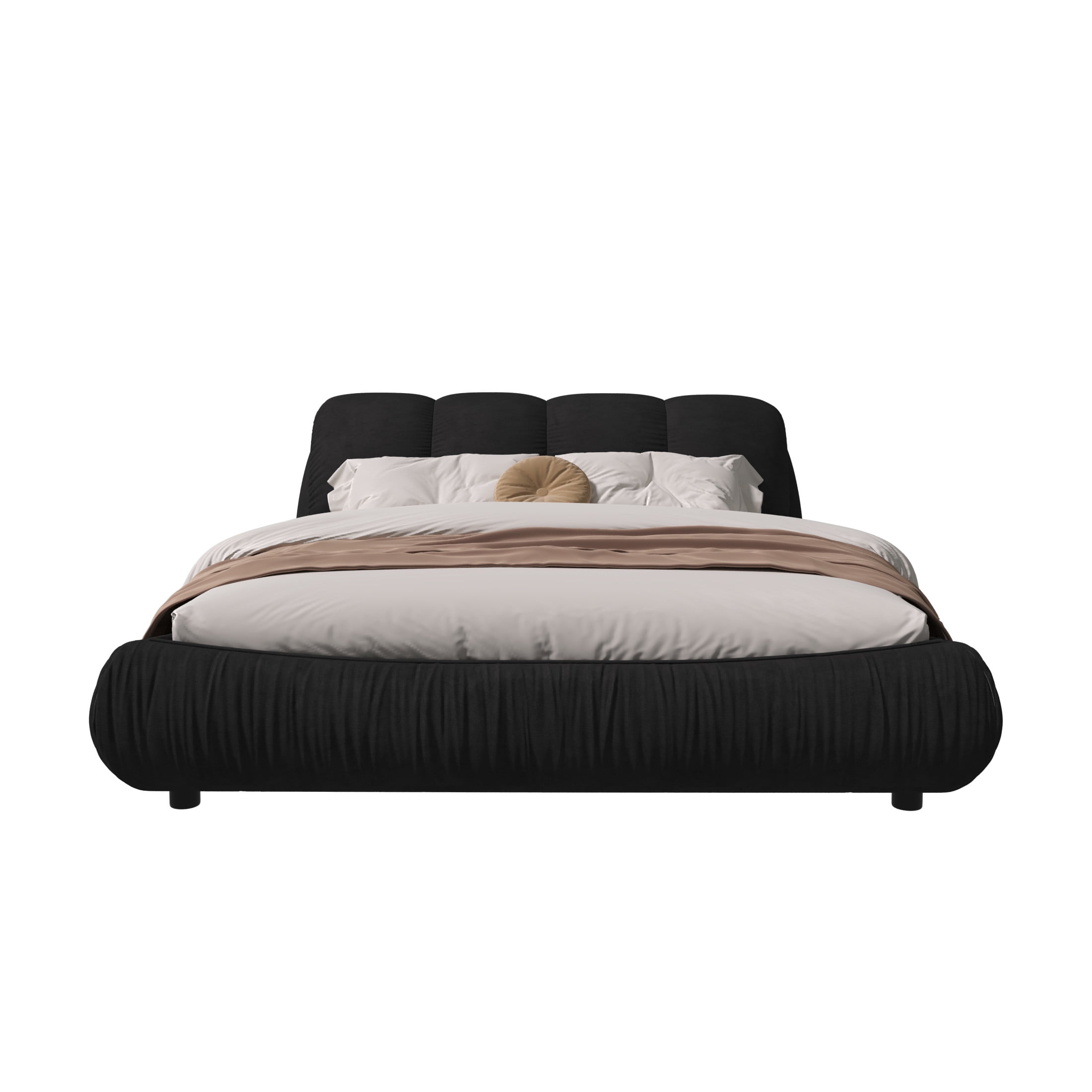 Noble House Rowen King Size Luxury Upholstered Platform Bed, Ergonomic Padded Cloud Headboard, Black