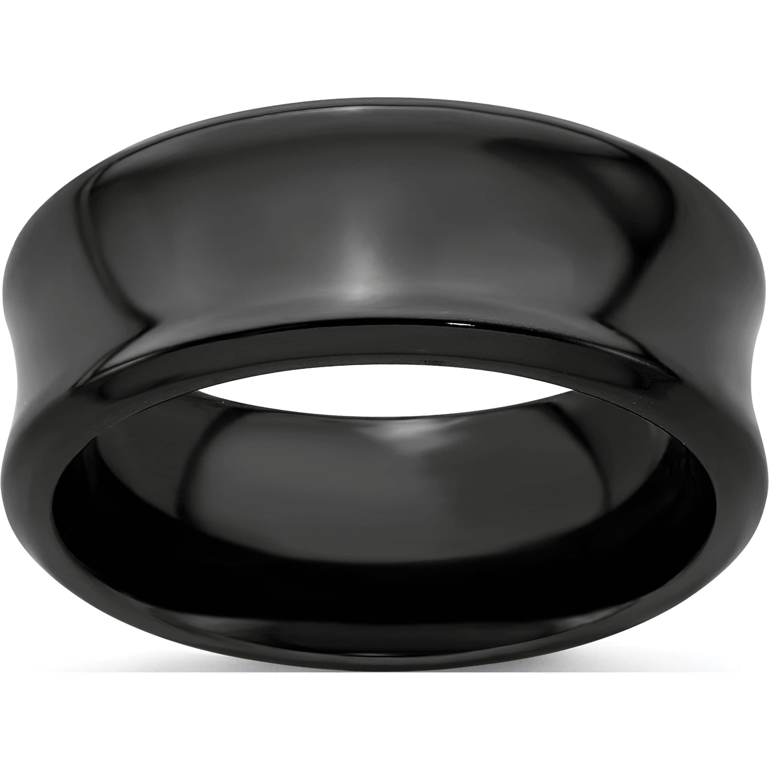 Bridal Wedding Bands Decorative Bands Edward Mirell Black Ti and Titanium Polished Grooved Concave Ring Size 9