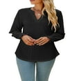 thumbnail image 1 of Women Fashion Shirts Solid Color Hollow-Out Long Sleeve Blouses, 1 of 7