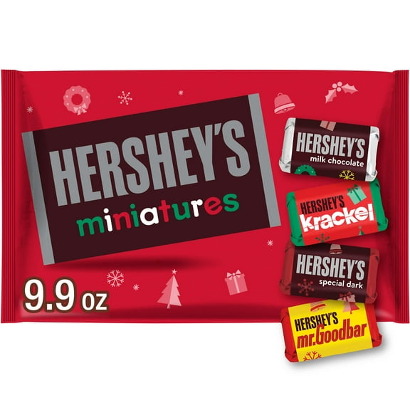 Hershey's Miniatures Assorted Chocolate Christmas Candy, Bag 9.9 oz