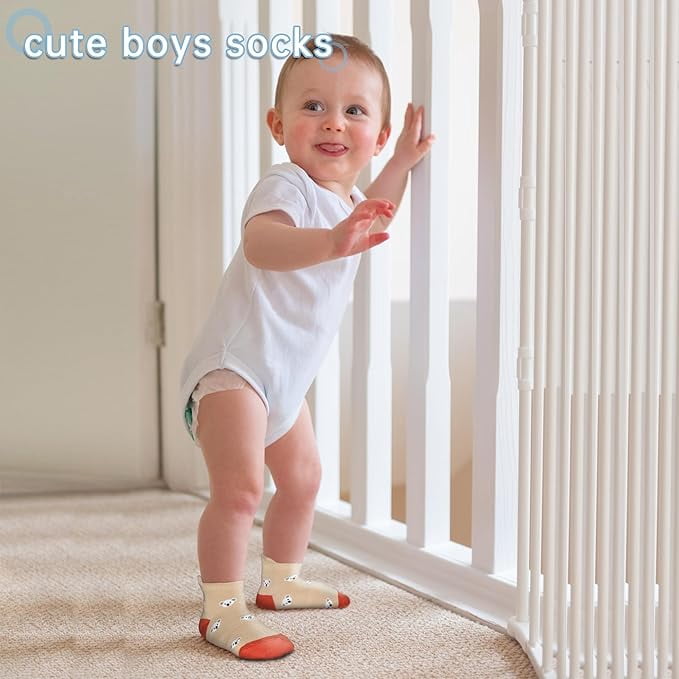 Toddler Baby Non Slip Ankle Socks with Grippers Kids Boys Girls Socks 12 Pairs for 1-7 Years Infant Children