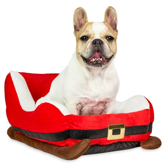 Vibrant Life Santa's Sleigh Small Holiday Pet Bed, Red and White, 19" x 16" x 11"