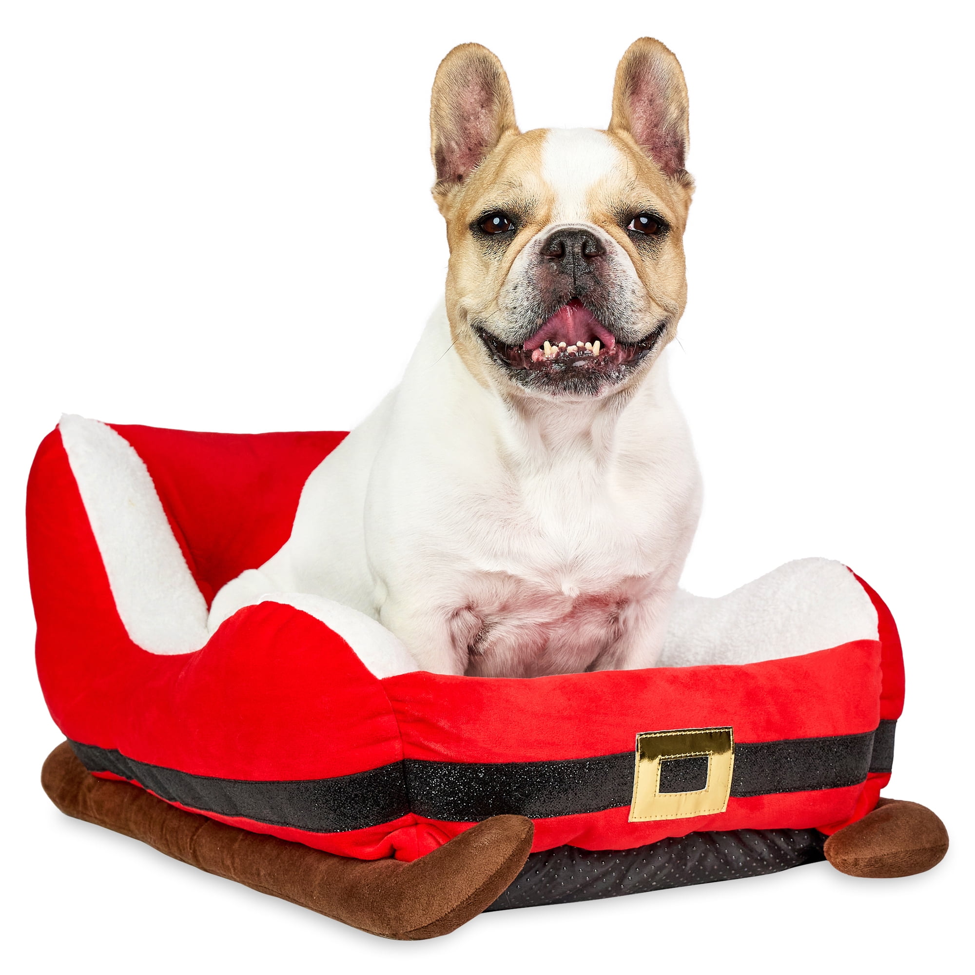 Vibrant Life Santa's Sleigh Small Holiday Pet Bed, Red and White, 19 in x 16 in x 11 in