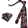 thumbnail image 3 of Ties for Men Floral Tie Handkerchief Cufflinks Set Formal Black Flower Necktie Pocket Square Wedding, 3 of 11
