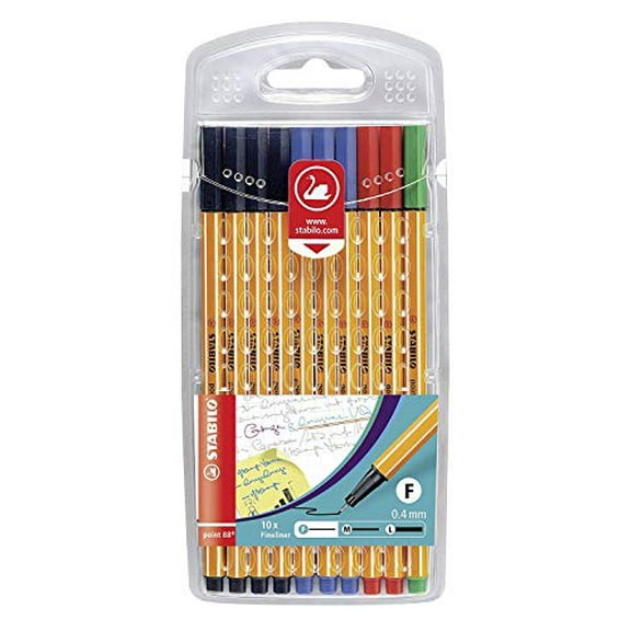 Fineliner - STABILO point 88 Wallet of 10 Assorted Office Colours Black/Blue/Red/Green