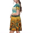 thumbnail image 2 of Honeii Field Style Bicycle Young Sunflower Print Women’s Short Sleeve Dress, Comfortable Casual Dress, Soft Polyester Spandex Blend, Stylish Everyday Wear for Summer, Perfect for Travel and Vacation, 2 of 6