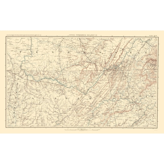 Historical Civil War Map - United States SoutheasternBien 1895  - Vintage Wall Art