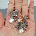 thumbnail image 4 of K-KED Natural Labradorite Cultured White Rice Pearl Dangle Hook Earrings, 4 of 7