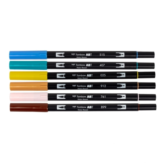 Tombow 72561 Dual Brush Pen Art Markers, Manga Illustration, Bird 6-Pack