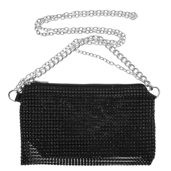 OUNONA Women Handbag with Chain Shoulder Bag Black Pu 1Set 8.7X5.1In