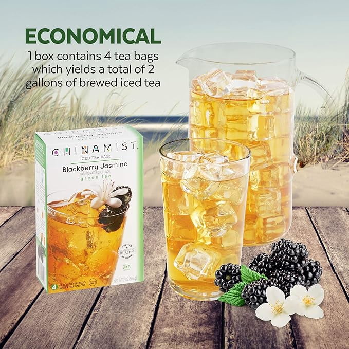 China Mist Naturally Flavored Blackberry Jasmine Iced Tea Bags, 4-Count Box, 6-Pack (Each Bag Yields 1/2 Gallon)