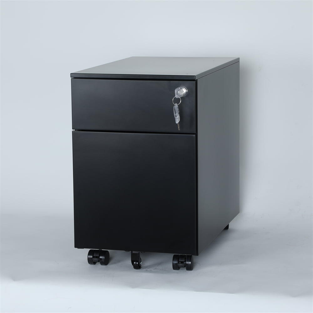 2 Drawer Mobile File with Lock for Home/Office, Metal Rolling