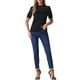 thumbnail image 2 of INSPIRAR CHIC Blusa de Encaje Floral con Cuello Mock y Mangas Cortas Abullonadas Elegante Tops S Negro, 2 of 6