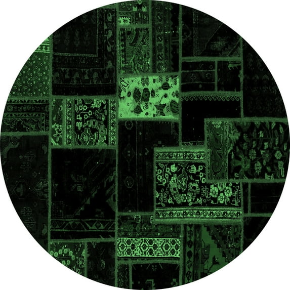 Ahgly Company Indoor Round Patchwork Emerald Green Transitional Area Rugs, 7' Round