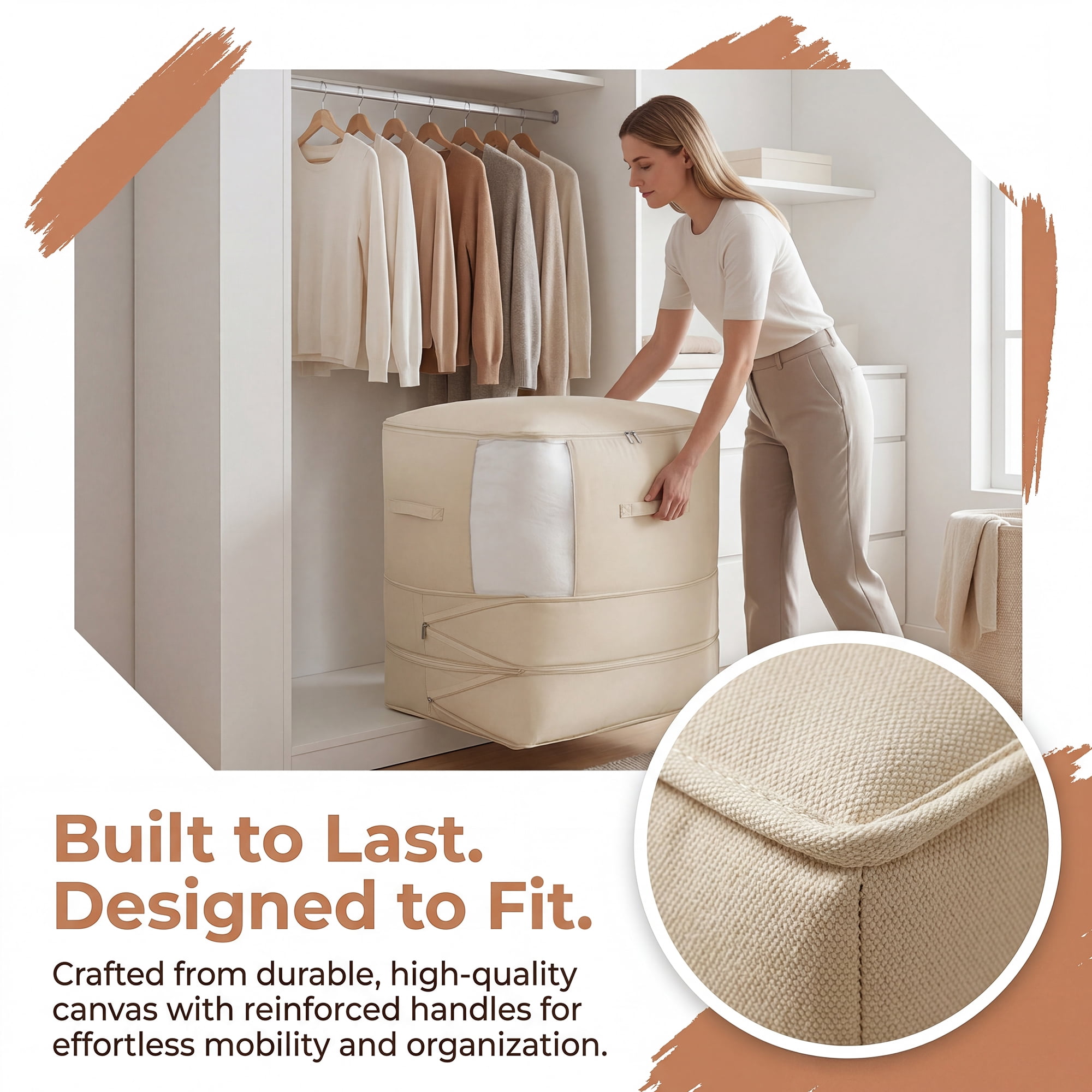 Unique Bargains Foldable Storage Bag for Organizing Bedroom Beige 21.3"x16.5"x23.6"