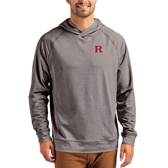 Men's Cutter & Buck Heather Charcoal Rutgers Scarlet Knights Primary Logo Adapt Knit Raglan Pullover Hoodie