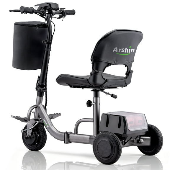 QEASET Foldable 3-Wheel Electric Mobility Scooter for Adults – Lightweight 50 lbs, 300 lb Capacity, Dual Battery, Travel-Ready, Grey